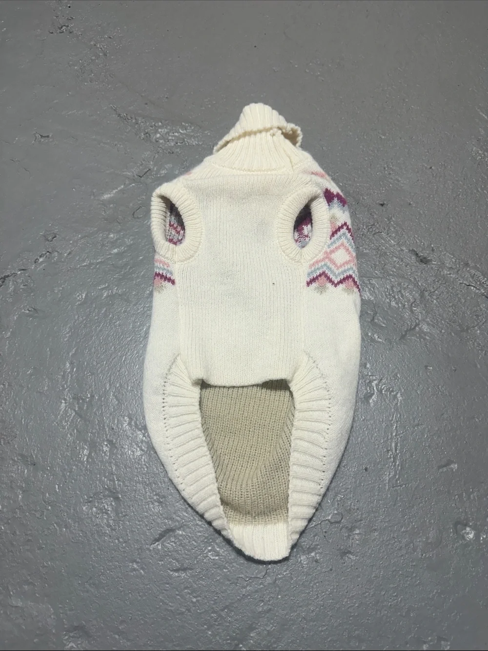 Cream Fair Isle Turtleneck Dog Sweater with Pink & Purple Accents